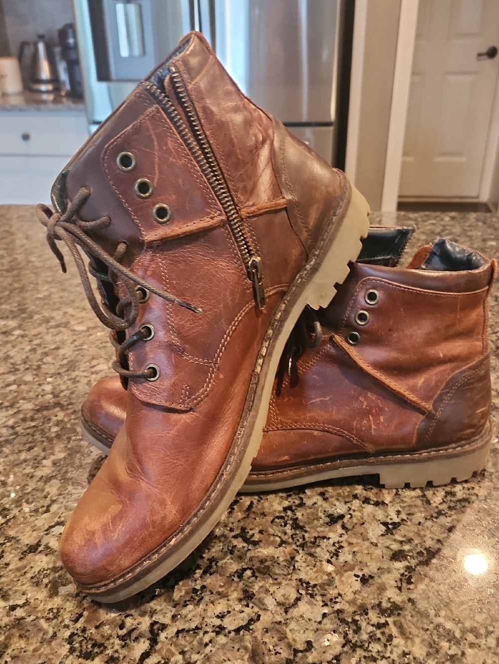 Crevo Brown Leather Chukka Boots with Side Zip